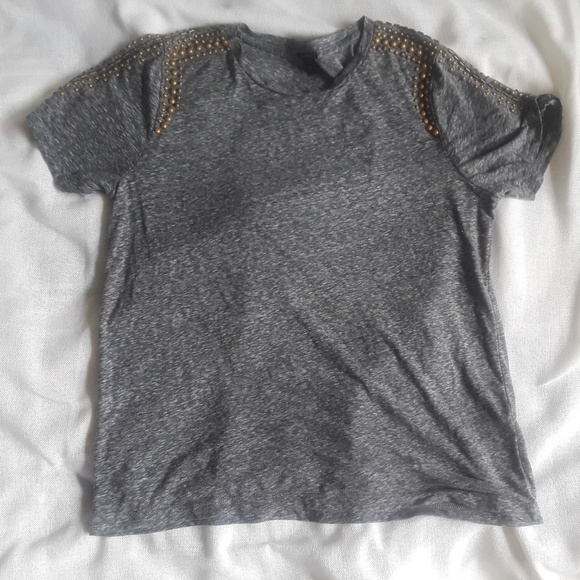 {J. Crew} Small Gray Beaded Shoulder Tee - Picture 2 of 5